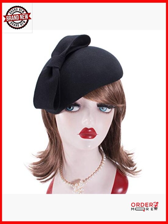 Vintage Wool Felt Teardrop Fascinator Beret Hat Derby Clip Adjustable A568 main image 5